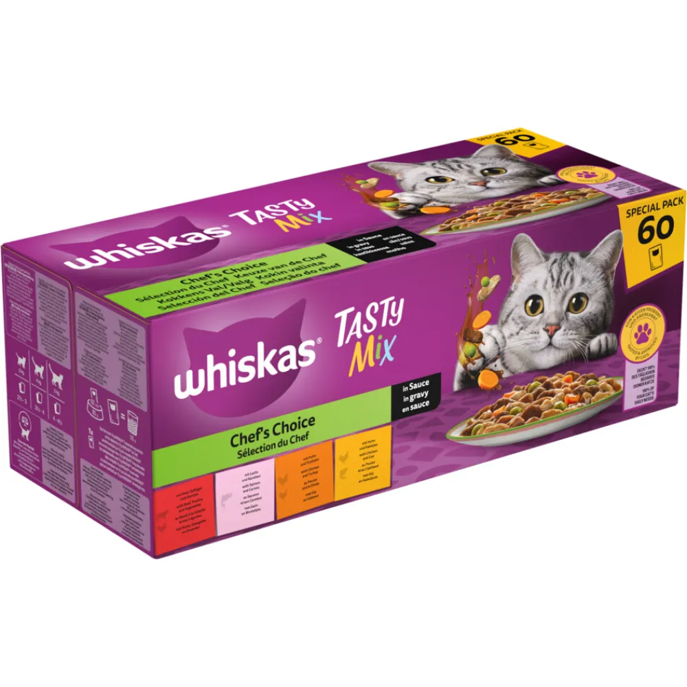 New Adult 1+ Saus Selectie Van De Chef Maaltijdzakjes Kattenvoer Nat Multipack 60 x 85 gr Kattenvoer