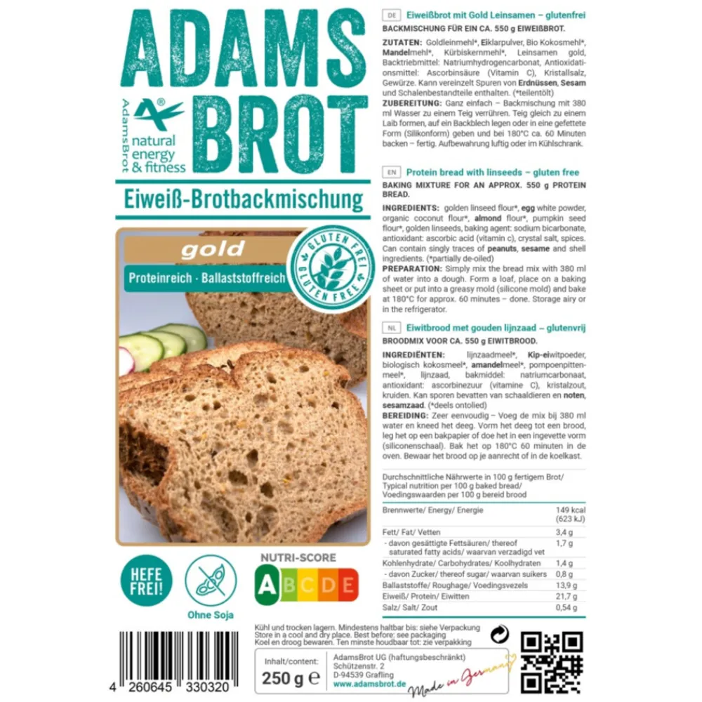 New 3x Brot Broodmix Gold Glutenvrij 250 gr Bakken