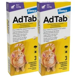 Vlo, Teek & Worm<AdTab 2x Anti Vlo en Teek Kauwtabletten Kat 0,5-2,0 kg 3 tabletten