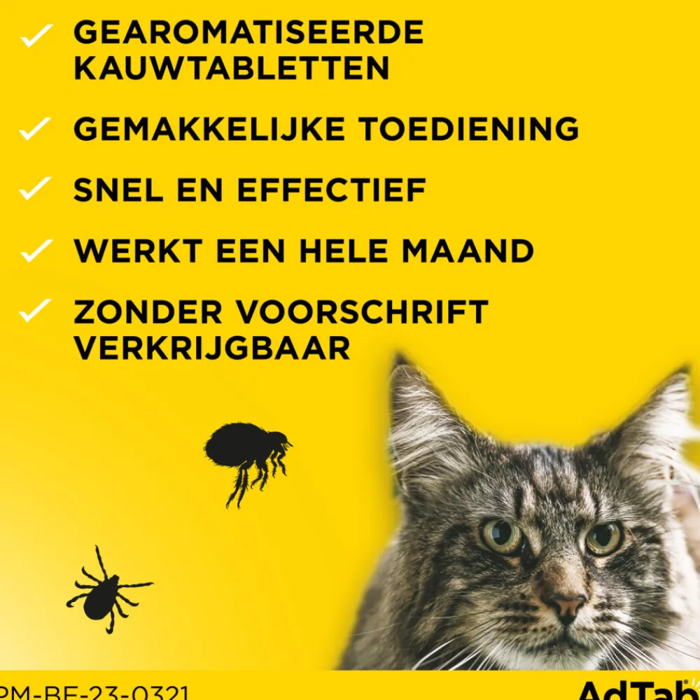 Vlo, Teek & Worm<AdTab 2x Anti Vlo en Teek Kauwtabletten Kat 0,5-2,0 kg 3 tabletten