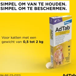 Vlo, Teek & Worm<AdTab 2x Anti Vlo en Teek Kauwtabletten Kat 0,5-2,0 kg 3 tabletten