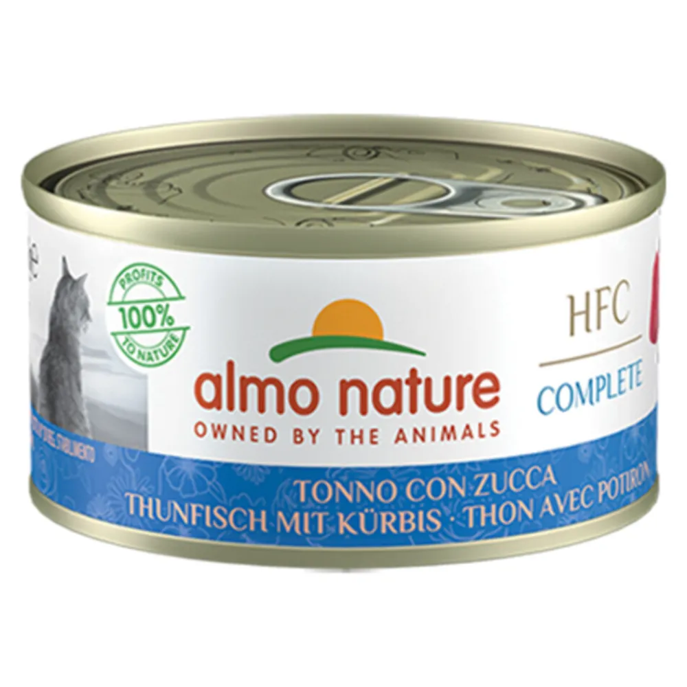 Kattenvoer<Almo Nature 24x HFC Complete Graanvrij Kattenvoer Nat Tonijn & Pompoen 70 gr