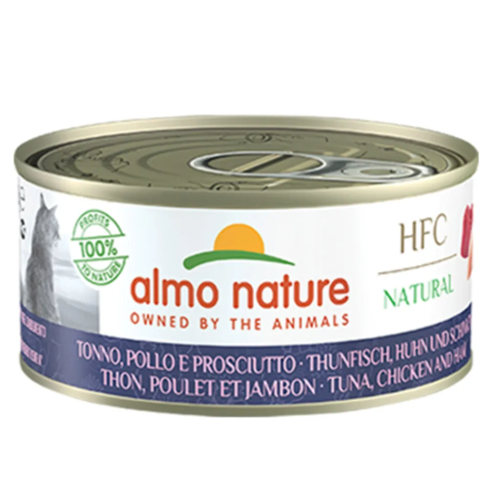 Hot 24x HFC Natural Kattenvoer Nat Blik Tonijn, Kip & Ham 150 gr Kattenvoer
