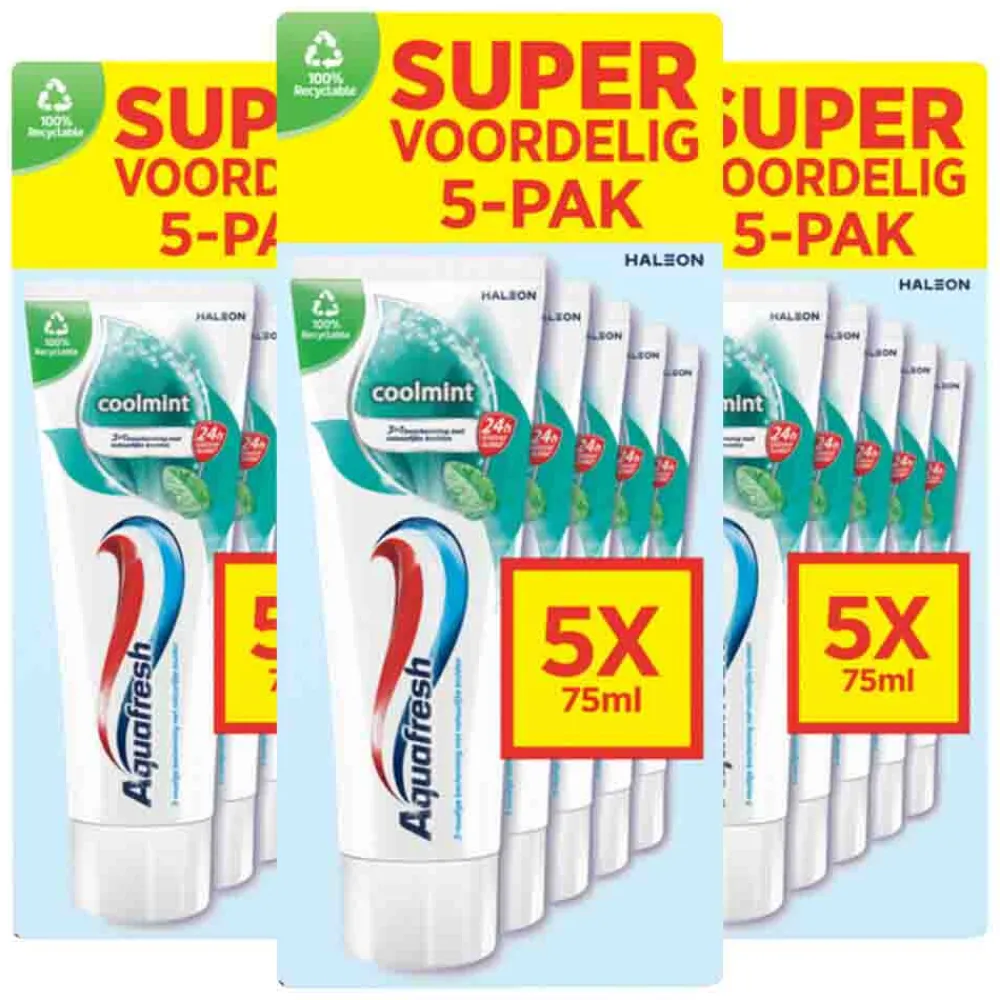 Spoelen & Poetsen<Aquafresh 3x 5-pack Tandpasta Coolmint 5 x 75 ml