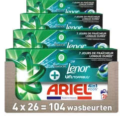 Discount 4x 4in1 Wasmiddel Pods Lenor Unstoppables 26 stuks Wasmiddel
