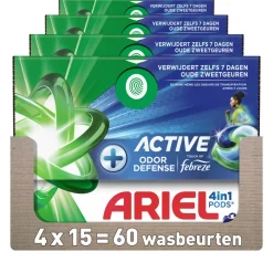 Wasmiddel<Ariel 4x 4in1 Wasmiddel Pods Actieve Geurbestrijding 15 stuks