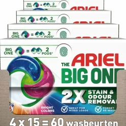 Wasmiddel<Ariel 4x 3in1 Wasmiddel Pods The Big One Color 15 stuks