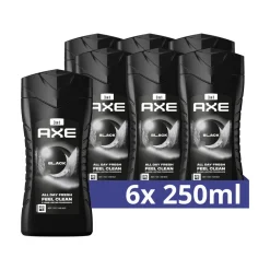6x 3-in-1 Douchegel Black 250 ml^Axe Hot