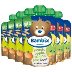 Best 6x Knijpzakje Appel Perzik Banaan Peer & Haver Bio 10M+ 100 gr Baby & Peutervoeding