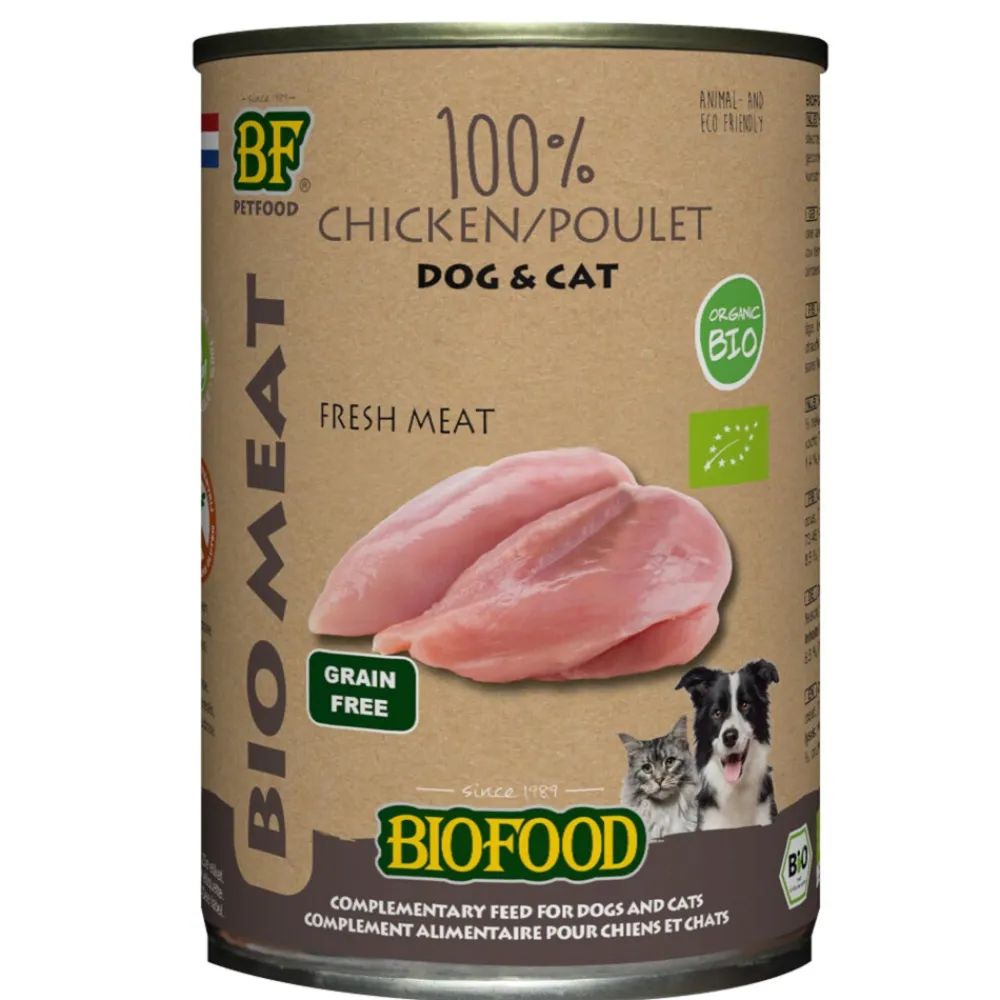 Hondenvoer|Kattenvoer<BF Petfood 12x Biofood Organic Hond en Kat 100% Kip 400 gr