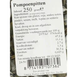 Pitten<Boerjan 6x Pompoenpitten 250 gr