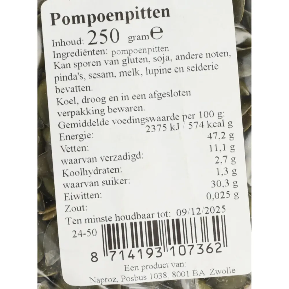 Pitten<Boerjan 6x Pompoenpitten 250 gr