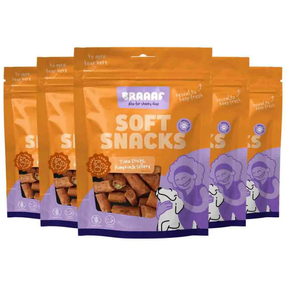 Hot 5x Sticks Hondensnack Tonijn - Pompoen - Selderij 85 gr Snacks