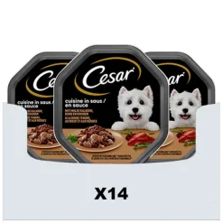 Hondenvoer<Cesar 14x Cuisine in Saus Kuipje Kalkoen en Rund 150 gr