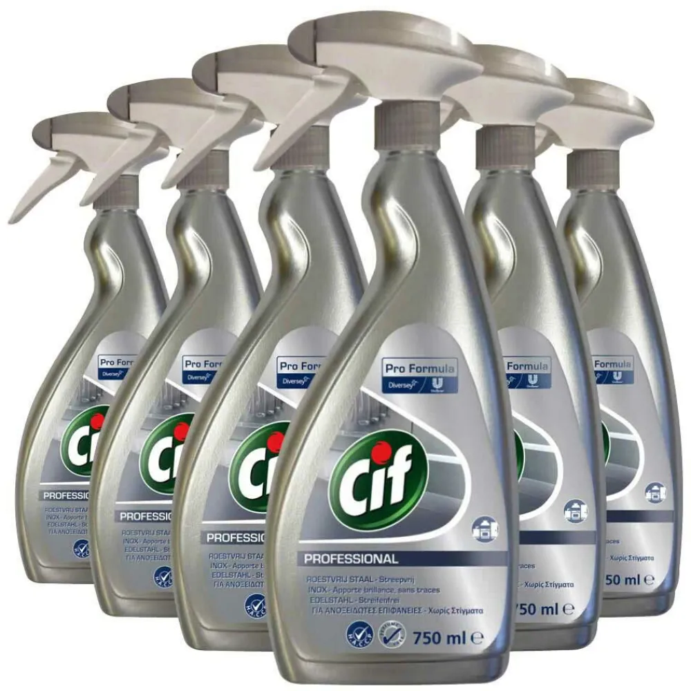 6x Roestvrij Staal Onderhoudsmiddel Pro Formula 750 ml^Cif Professional Clearance