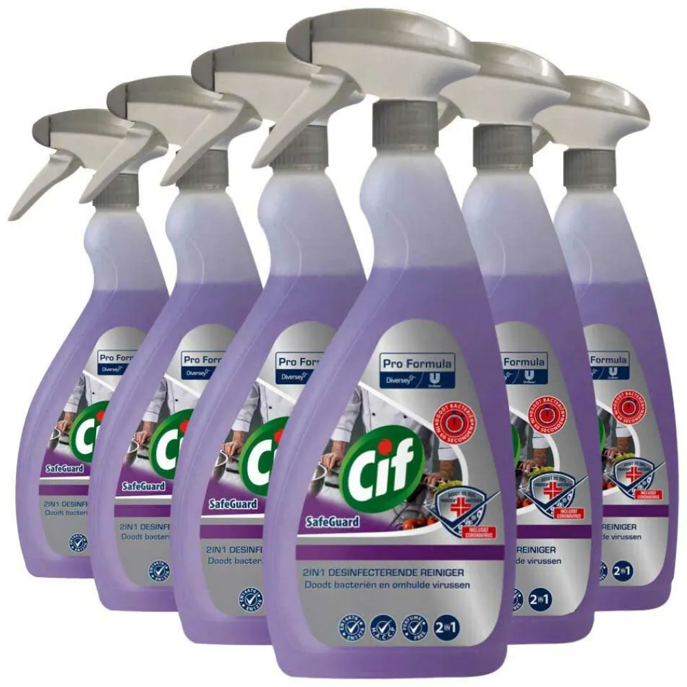 6x SafeGuard Desinfecterende Keuken Reiniger 2-in-1 Spray Pro Formula 750 ml^Cif Professional Discount