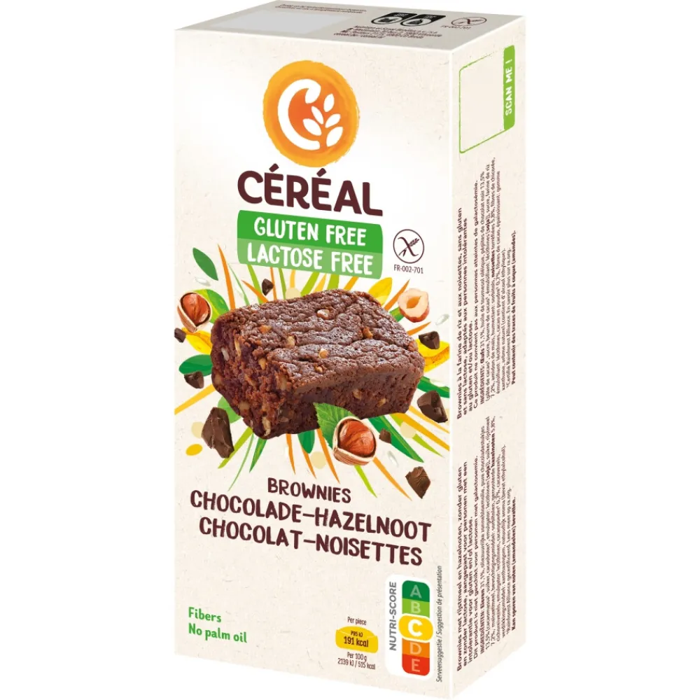 Glutenvrij|Lactosevrij<Céréal 4x Brownies Chocolade en Hazelnoot 150 gr