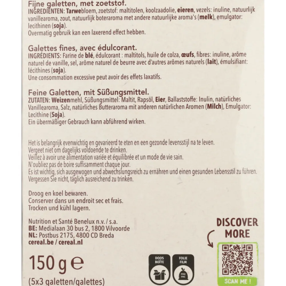 Brood & Crackers|Snacks & Tussendoortjes<Céréal 6x Galetten Fijn Suikervrij 150 gr