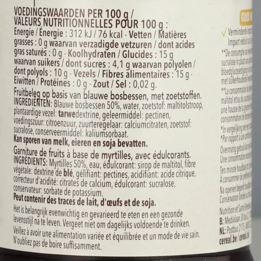 Beleg<Céréal 3x Jam Bosbessen 320 gr