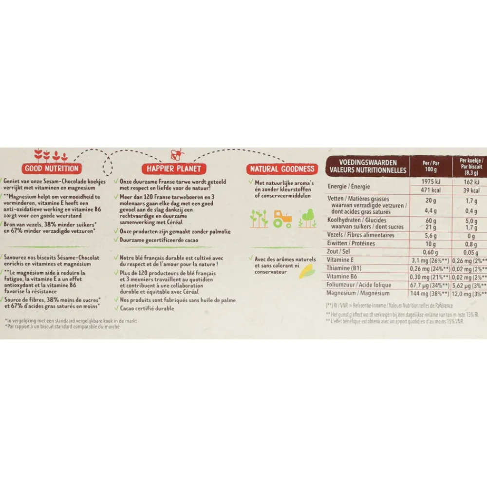 Koek<Céréal 12x Koekjes Sesam Chocolade 200 gr