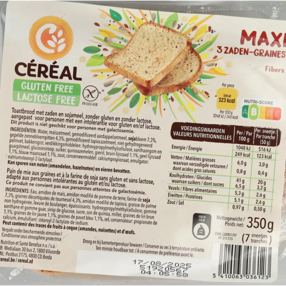 6x Maxi Brood 3 Zaden Glutenvrij En Lactosevrij 350 gr^Céréal Sale