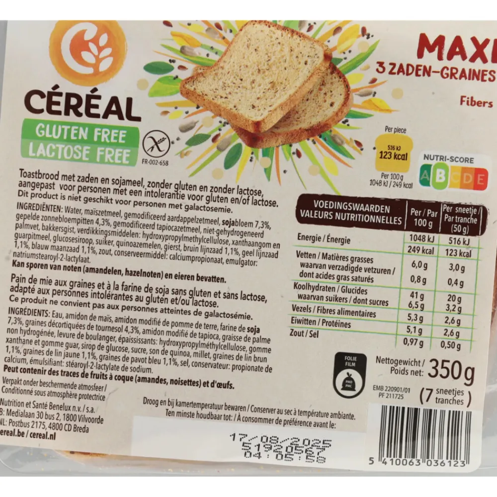 6x Maxi Brood 3 Zaden Glutenvrij En Lactosevrij 350 gr^Céréal Sale