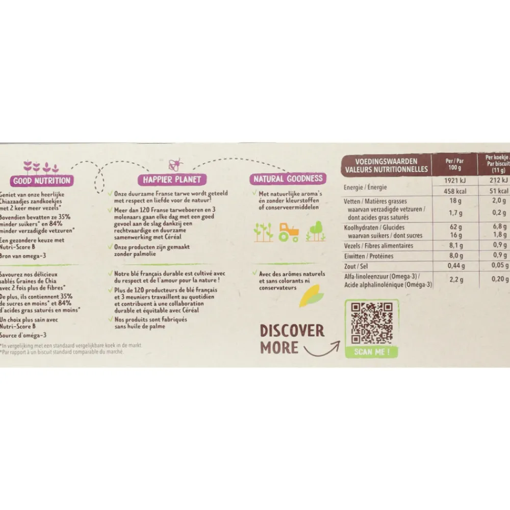 Koek<Céréal 3x Zandkoekjes Chiazaadjes 132 gr