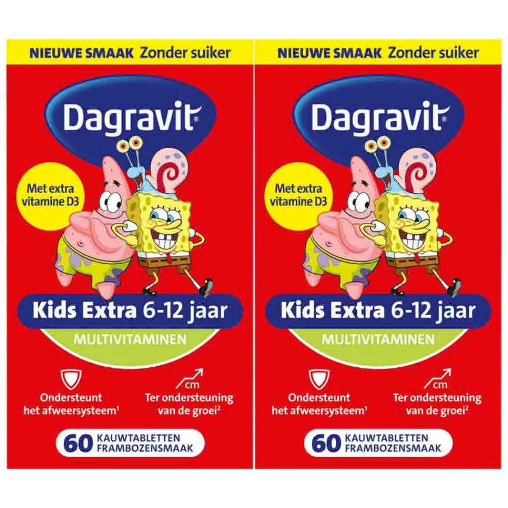 2x Multivitamine Kids Extra 6-12 Jaar Spongebob 60 kauwtabletten^Dagravit Sale