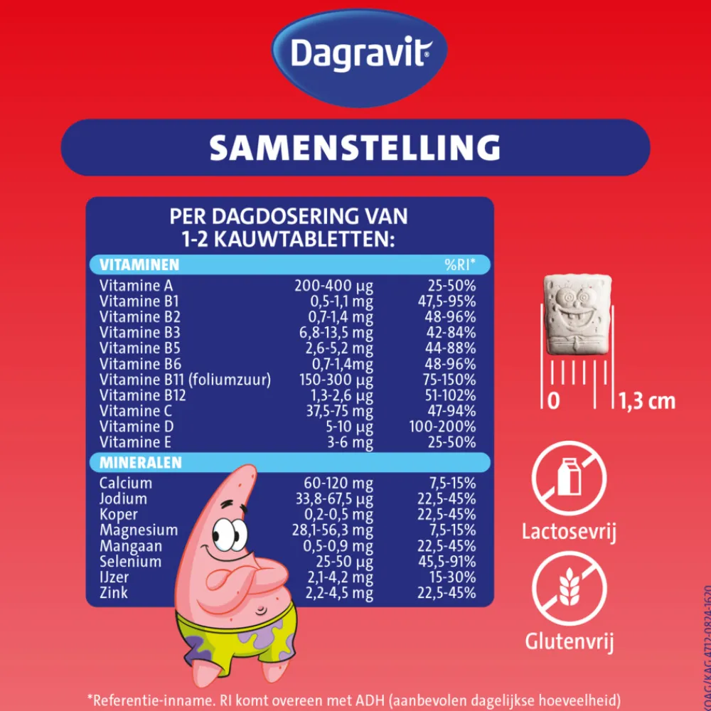 2x Multivitamine Kids Extra 6-12 Jaar Spongebob 60 kauwtabletten^Dagravit Sale
