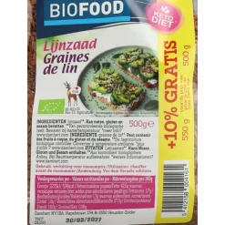 Outlet 3x Biofood Lijnzaad Biologisch 500 gr Zaden