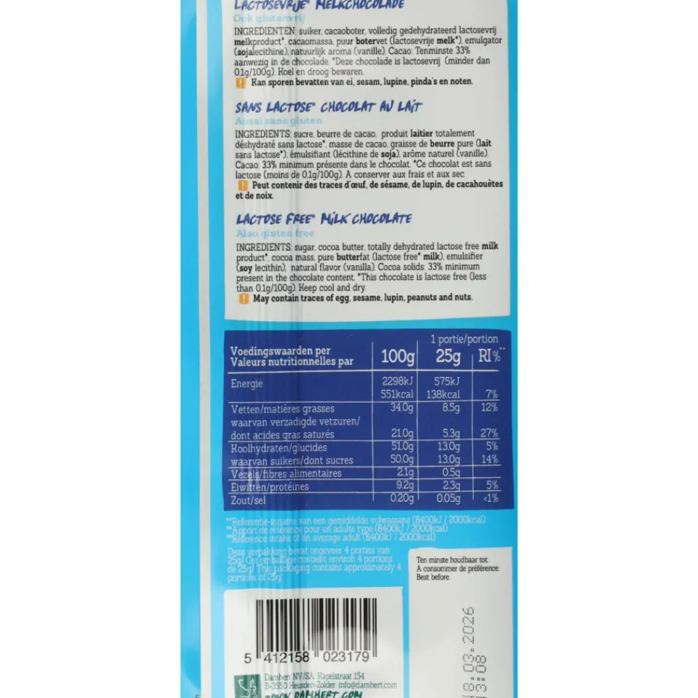 3x Chocoladereep Melk Glutenvrij en Lactosevrij 100 gr Chocolade