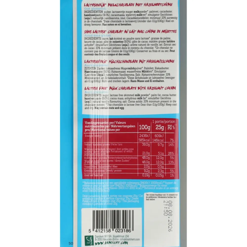 Chocolade<Damhert 3x Chocoladereep Praliné Glutenvrij en Lactosevrij 100 gr