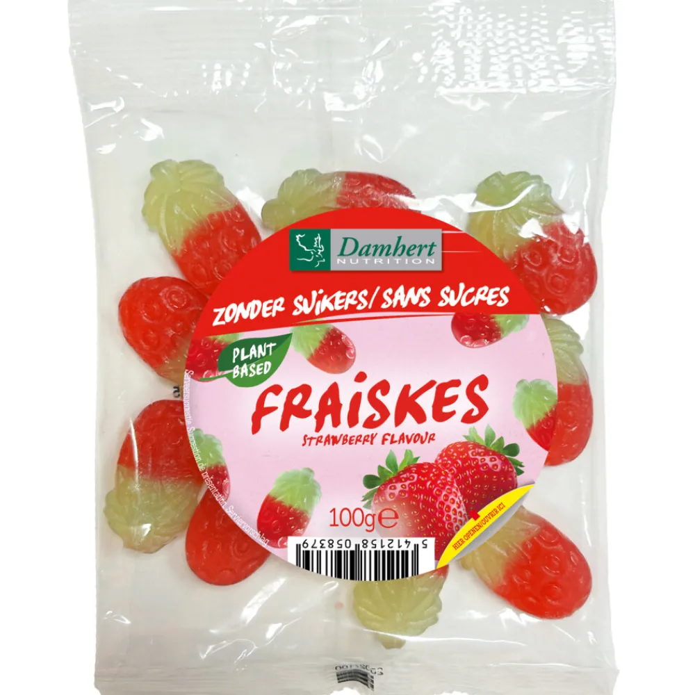 Outlet 3x Fraiskes Strawberry Zonder Suikers 100 gr Snoep|Glutenvrij