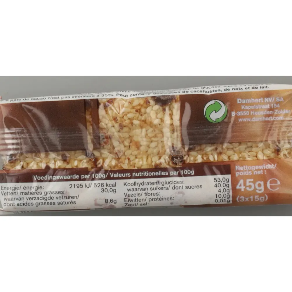 3x Traditional Sesambar Chocolade Glutenvrij 45 gr^Damhert Best