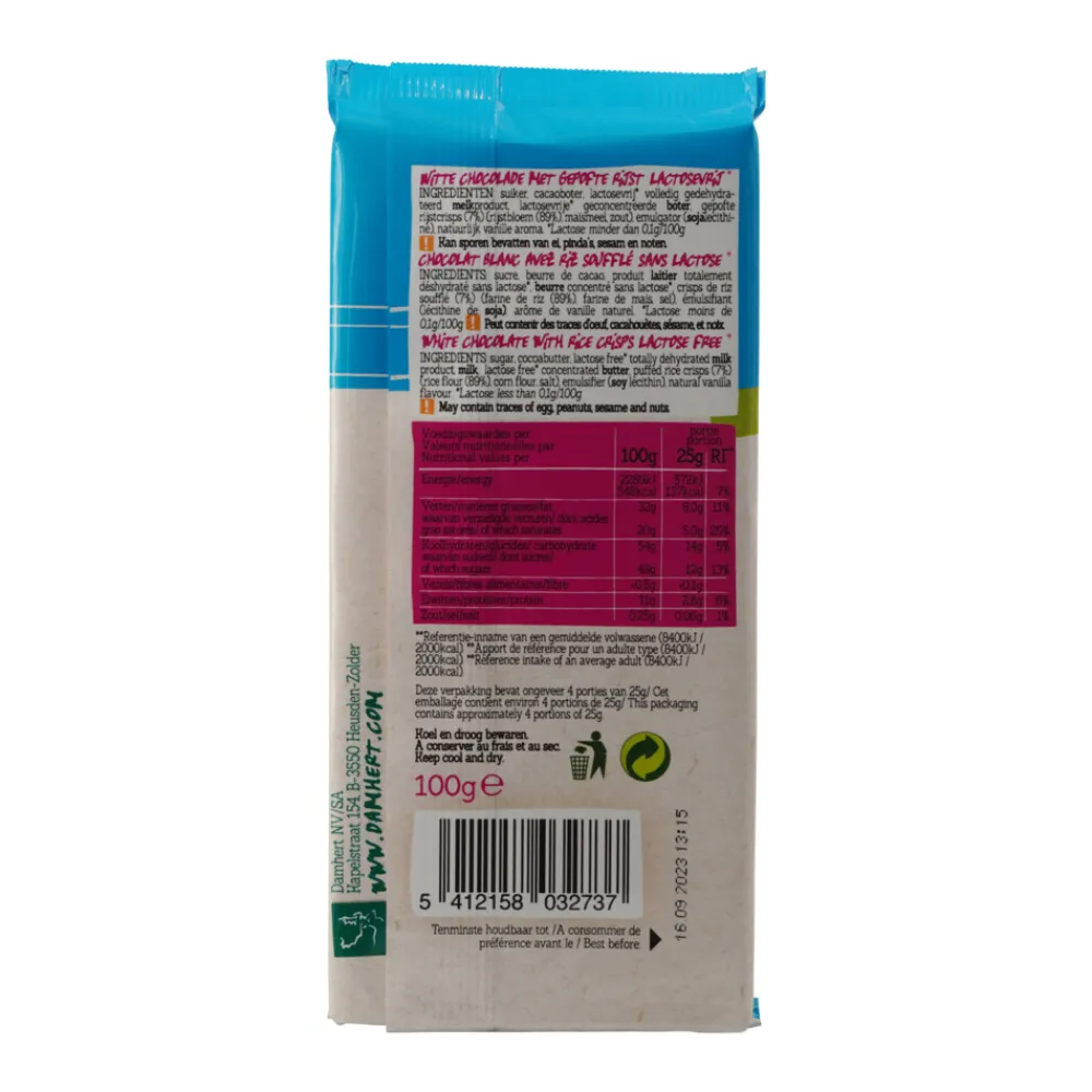 3x Witte Chocoladetabletten Crisp Glutenvrij 100 gr^Damhert