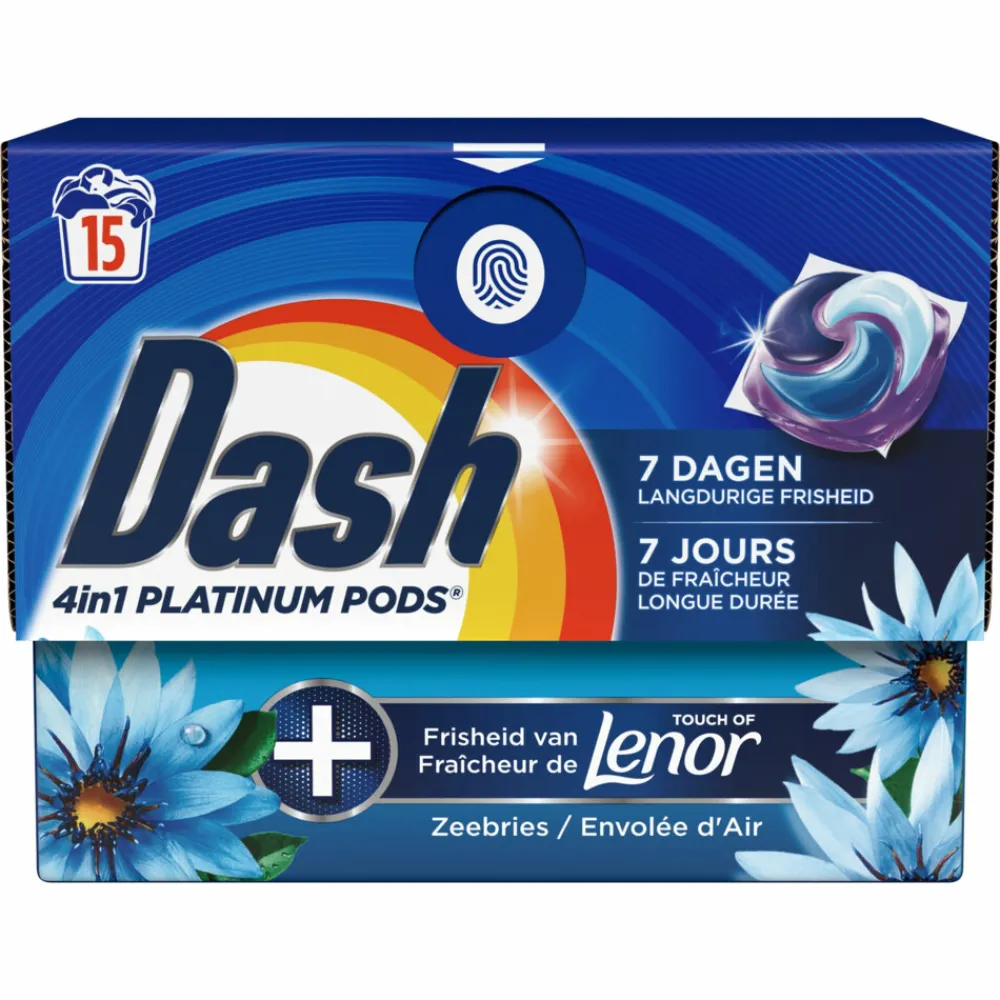 Wasmiddel<Dash 4x Wasmiddelcapsules 4in1 Platinum Pods Zeebries 15 stuks