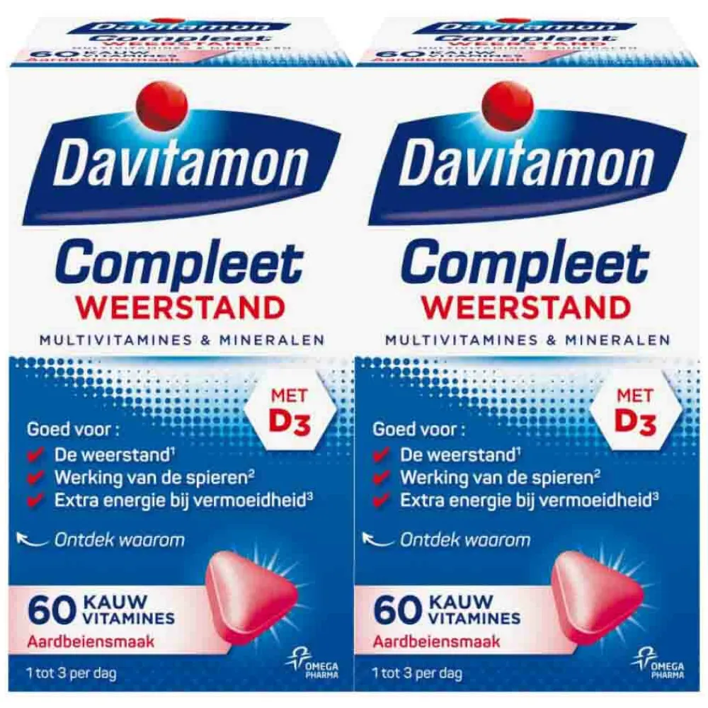 Sale 2x Compleet Weerstand Kauwvitamines Aardbei 60 kauwtabletten Multi Vitaminen En Mineralen