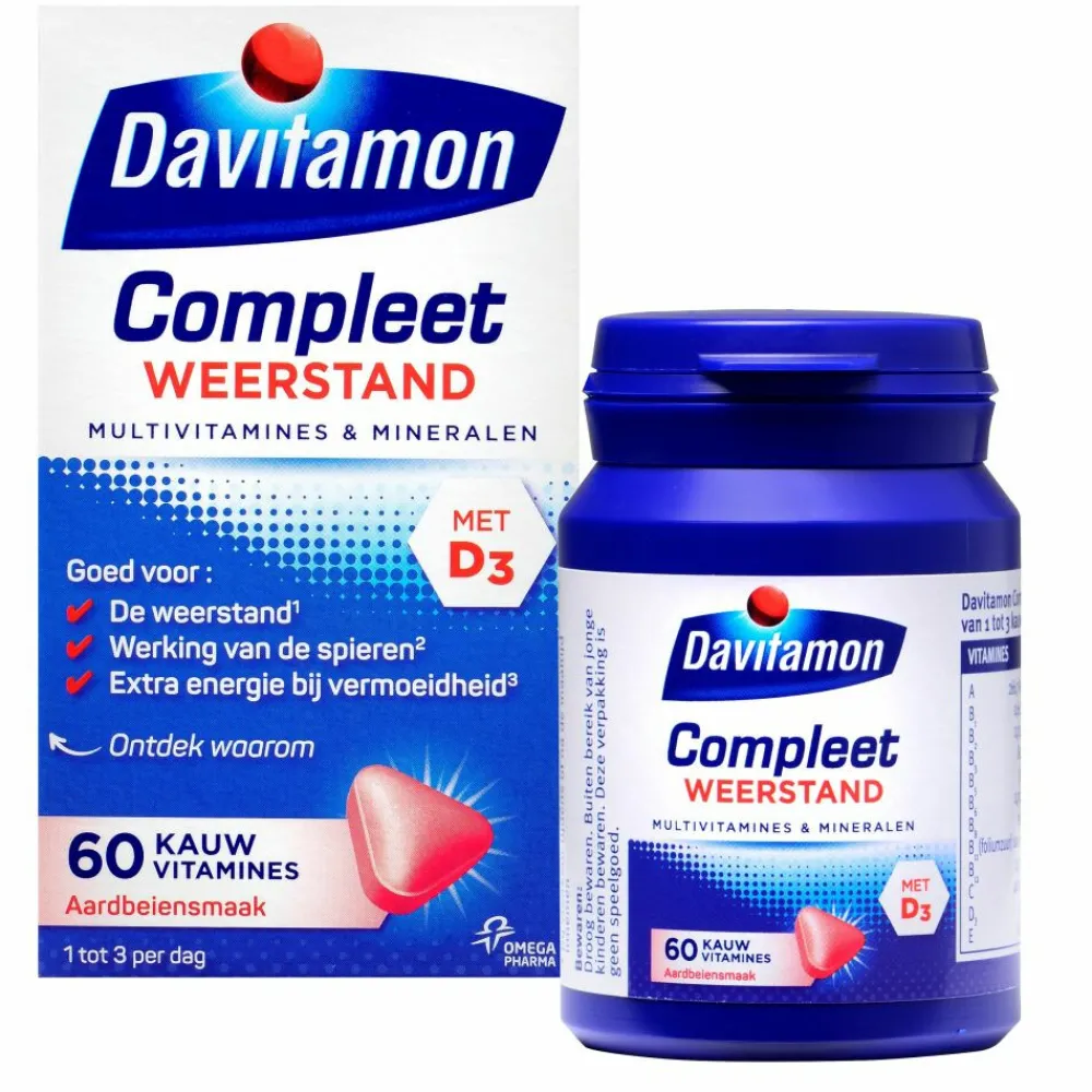 Sale 2x Compleet Weerstand Kauwvitamines Aardbei 60 kauwtabletten Multi Vitaminen En Mineralen