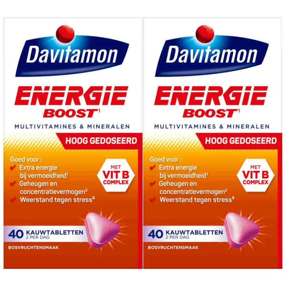 Multi Vitaminen En Mineralen<Davitamon 2x Energie Boost Bosvruchten 40 kauwtabletten