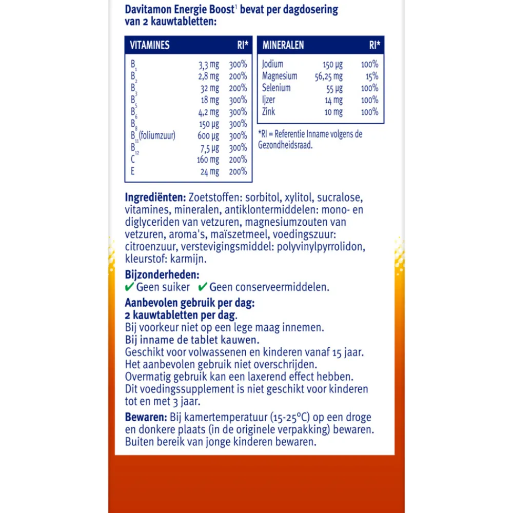 Multi Vitaminen En Mineralen<Davitamon 2x Energie Boost Bosvruchten 40 kauwtabletten