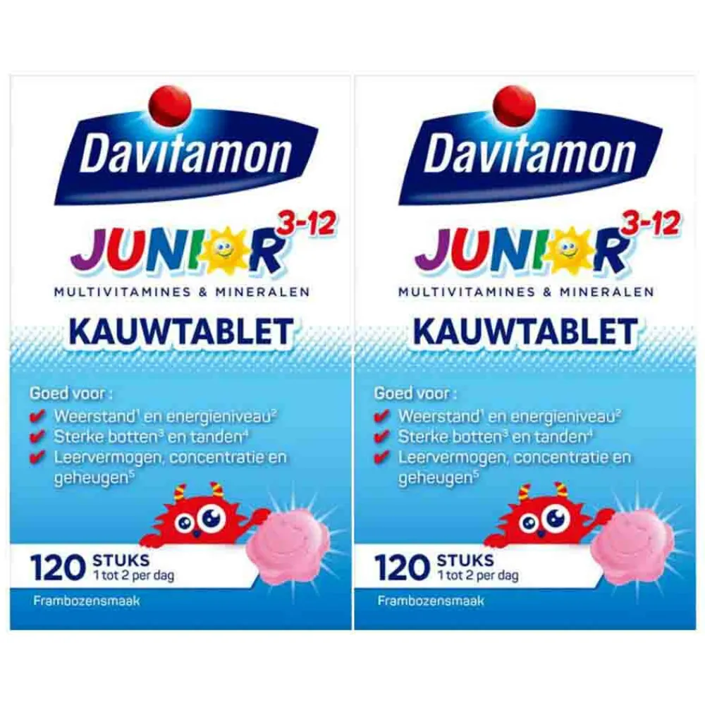 Vitaminen & Supplementen|Mineralen<Davitamon 2x Junior 3+ Kauwvitamines Framboos 120 kauwtabletten