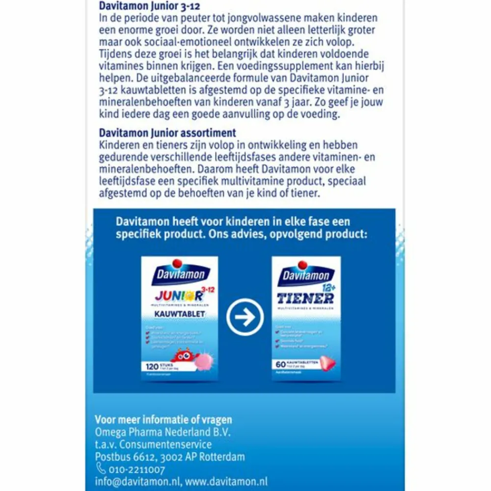 Vitaminen & Supplementen|Mineralen<Davitamon 2x Junior 3+ Kauwvitamines Framboos 120 kauwtabletten