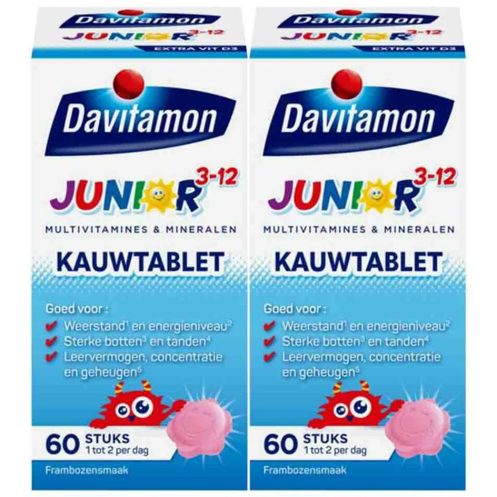 2x Junior 3+ Kauwvitamines Framboos 60 kauwtabletten^Davitamon Sale