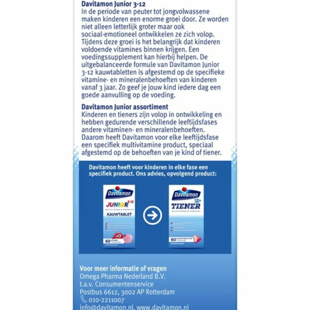 2x Junior 3+ Kauwvitamines Framboos 60 kauwtabletten^Davitamon Sale