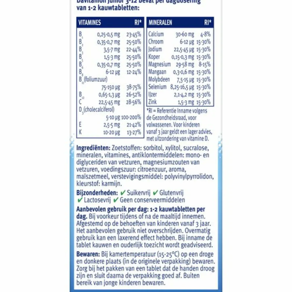 2x Junior 3+ Kauwvitamines Framboos 60 kauwtabletten^Davitamon Sale