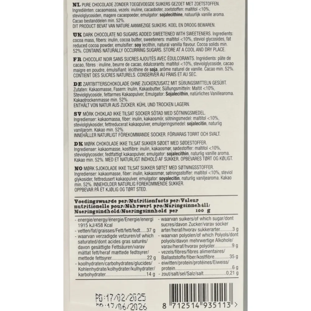 Chocolade<De bron 12x Suikervrije Tablet Stevia Puur 75 gr