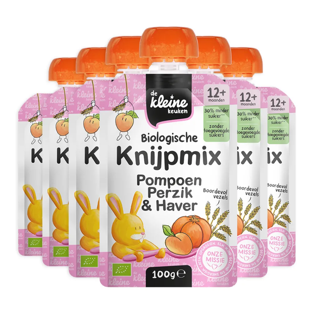 Baby & Peutervoeding<de Kleine Keuken 6x Bio Knijpmix 12+m Pompoen Perzik Haver 100 gr