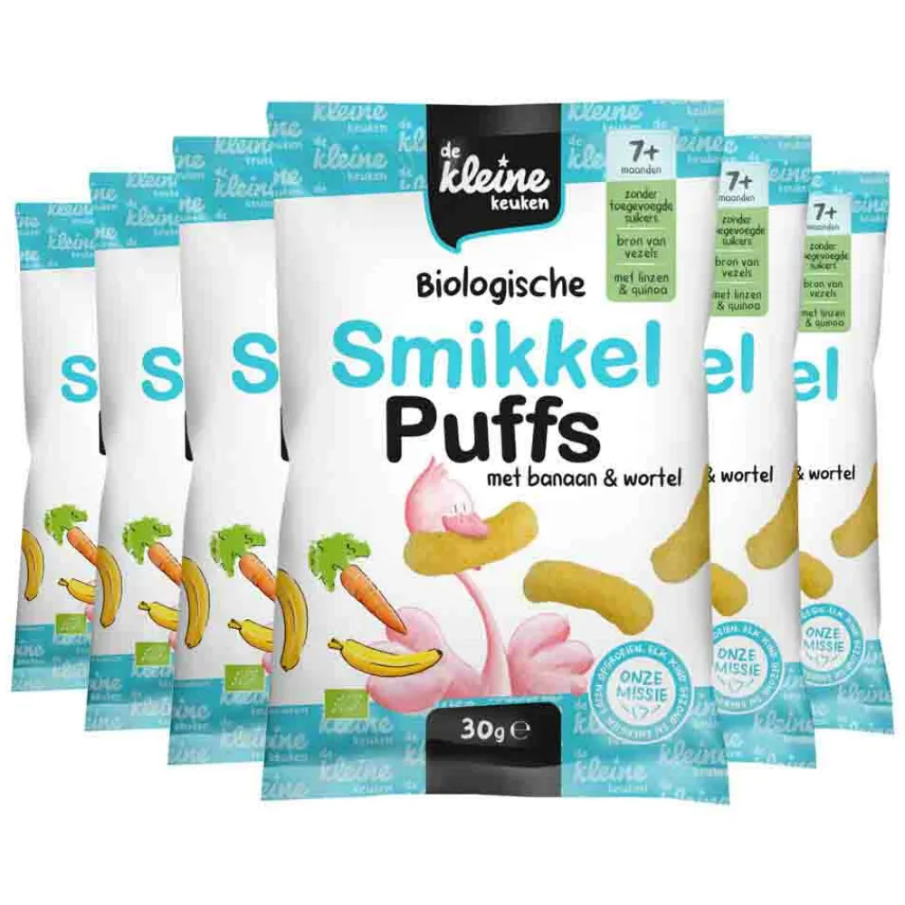 Clearance 6x Bio Smikkel Puffs Banaan & Wortel 30 gr Baby & Peutervoeding
