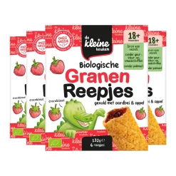 Baby & Peutervoeding<de Kleine Keuken 4x Granenreepjes Aardbei & Appel 132 gr