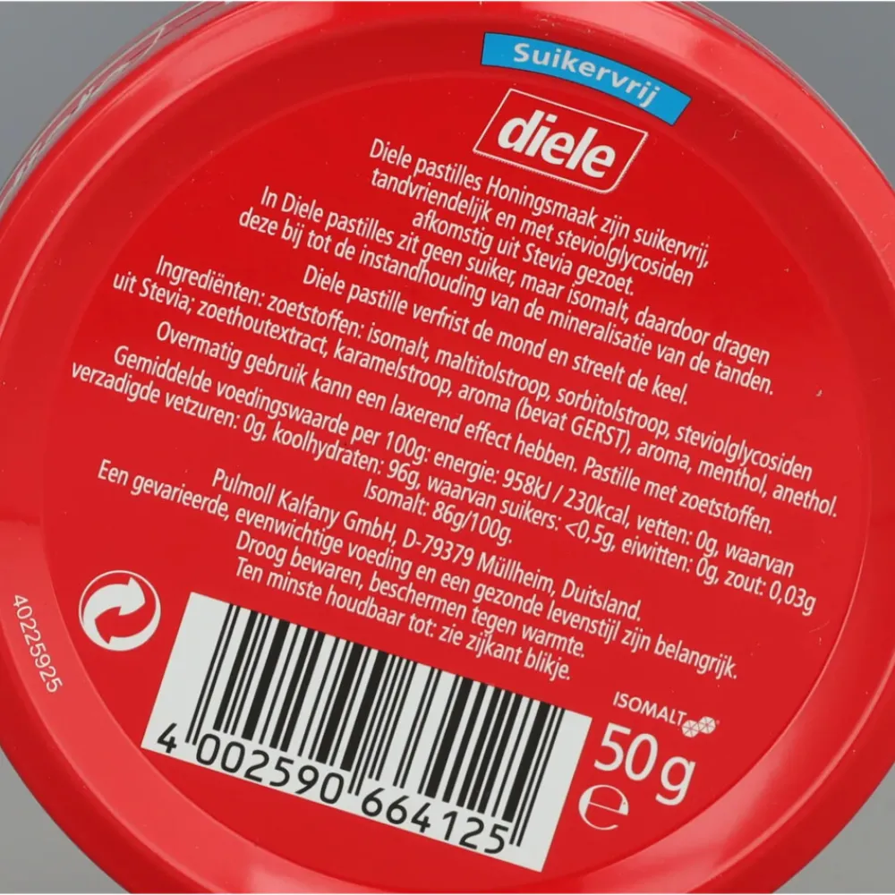 Outlet 3x Pastilles Honing Suikervrij 50 gr Snoep